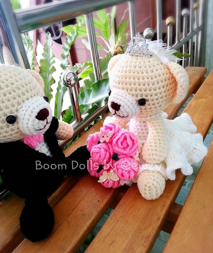 ตุ๊กตาถักคู่หมีแต่งงาน ขนาด 9-10 นิ้ว