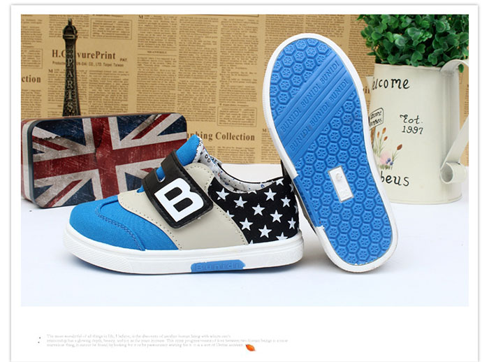 รองเท้าผ้าใบผ้าเด็ก รองเท้าผ้าใบเด็กผู้ชาย B.boy ดาวธงอเมริกา สีฟ้าเทาดำ Size 21-32
