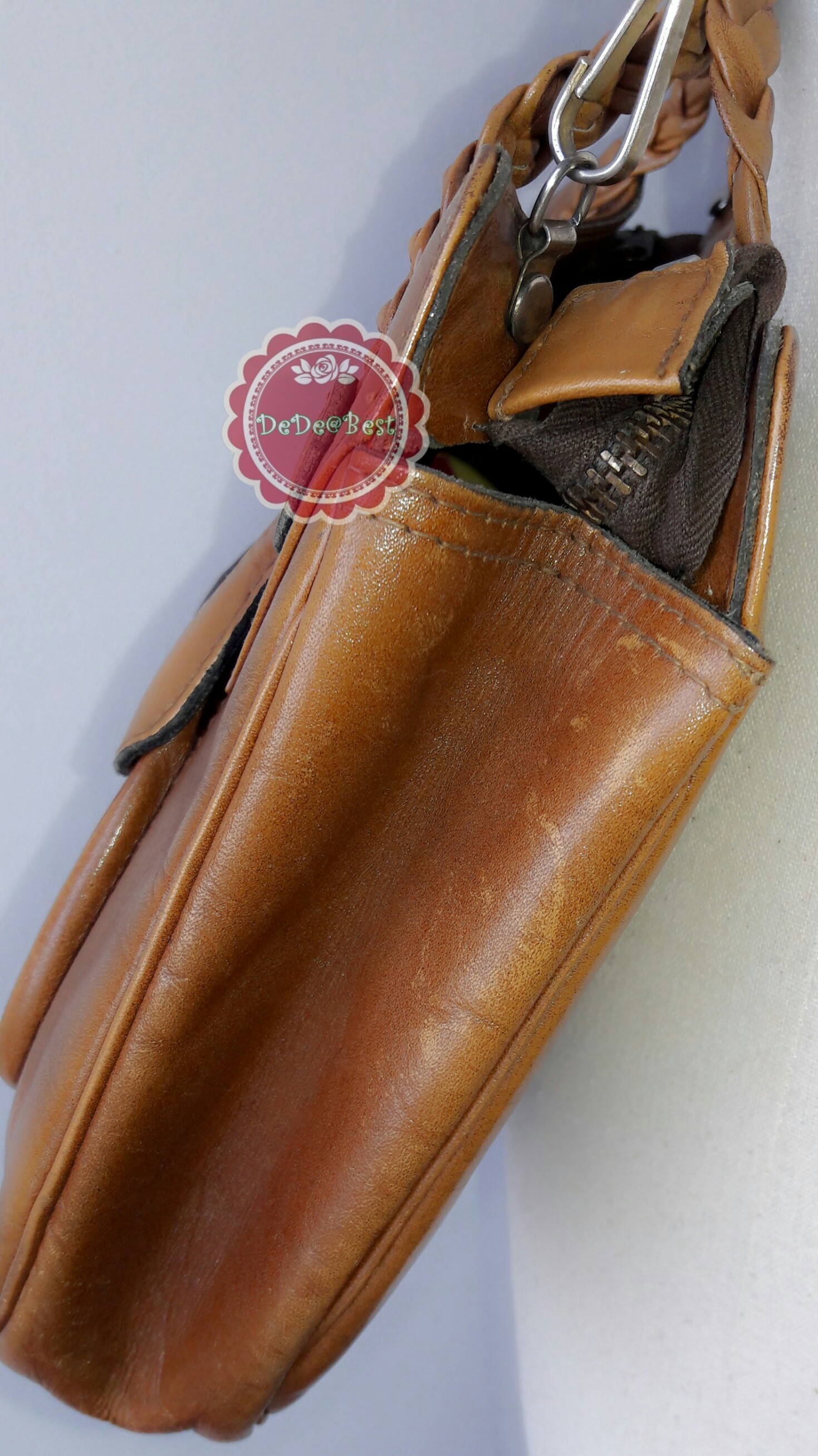 ขายแล้วค่ะ B27:Vintage leather bag กระเป๋าหนังแท้สีน้ำตาลคาราเมล Made in Brazil❤