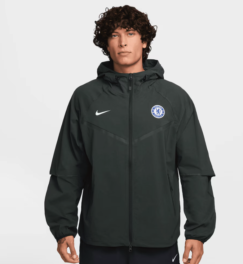 เสื้อแจ็คเก็ตเชลซี Tech Woven Windrunner สีเขียวของแท้