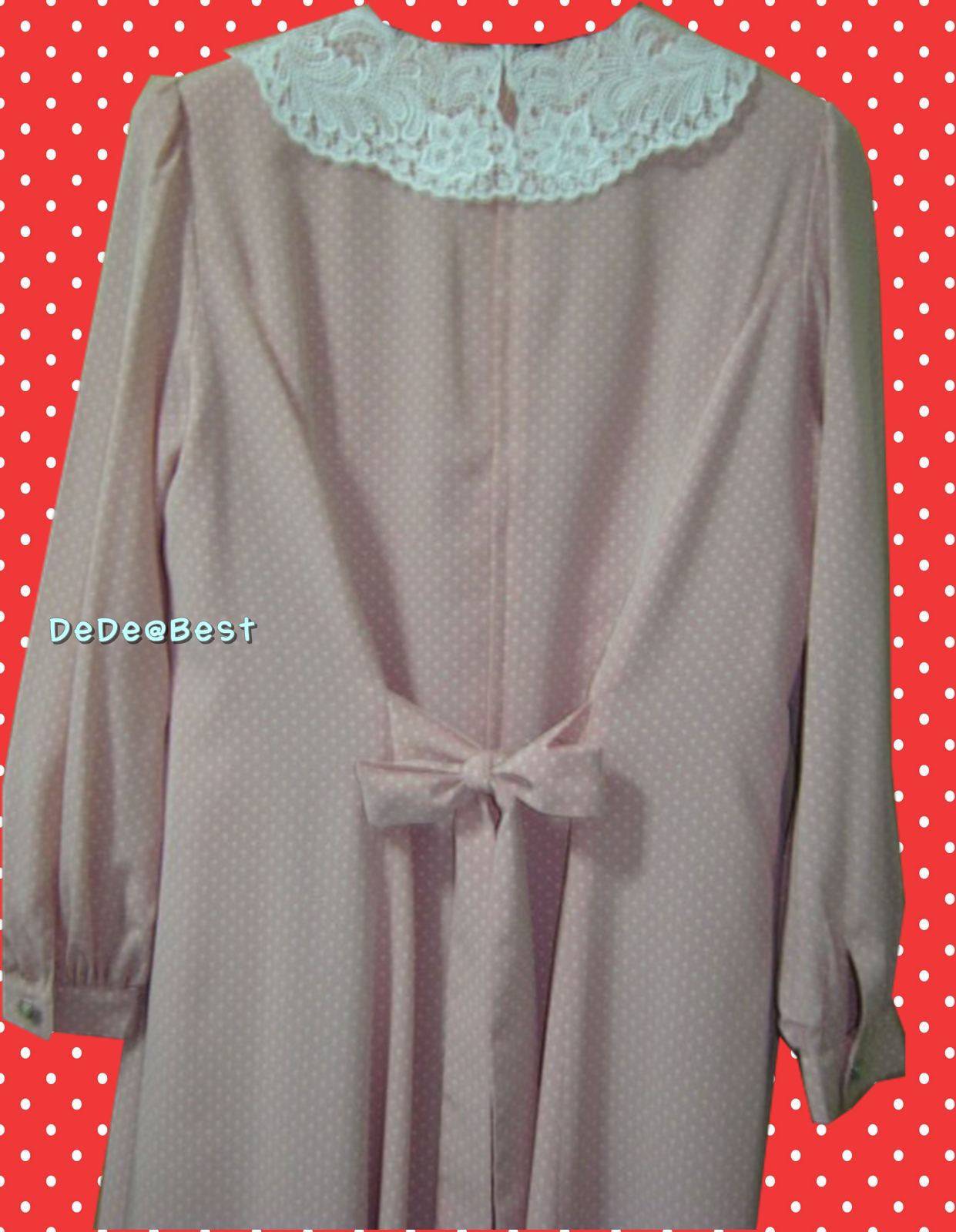 ขายแล้วค่ะ D32:Vintage dress เดรสวินเทจสีชมพูลายจุดขาว ปกลูกไม้สวยหวาน❤