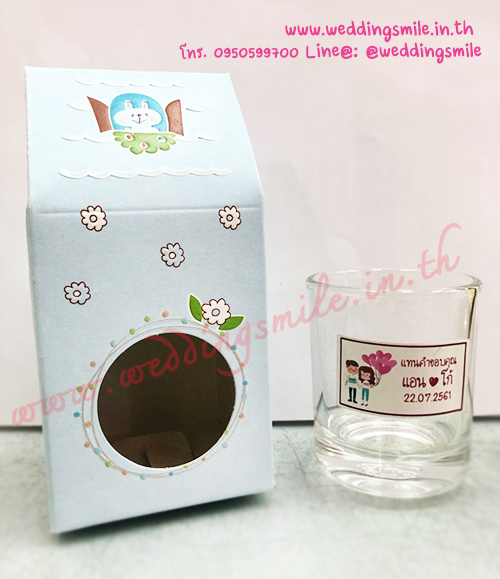 กล่องกระดาษใส่แก้วเป็ก ทรงบ้าน ชมพู-ฟ้า ลายการ์ตูน ขนาดเล็ก เริ่มต้นใบละ 5.-