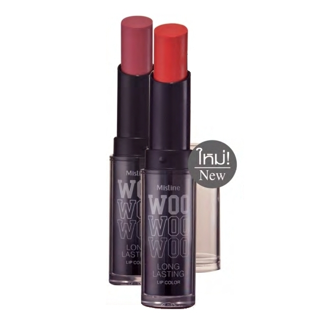 Mistine WOO Long Lasting Lip Color มิสทีน วู ลอง ลาสติ้ง ลิปสติกเนื้อแมท เนียนนุ่มเข้มเต็มเม็ดสี มอบปากสวย ติดตรึงนาน