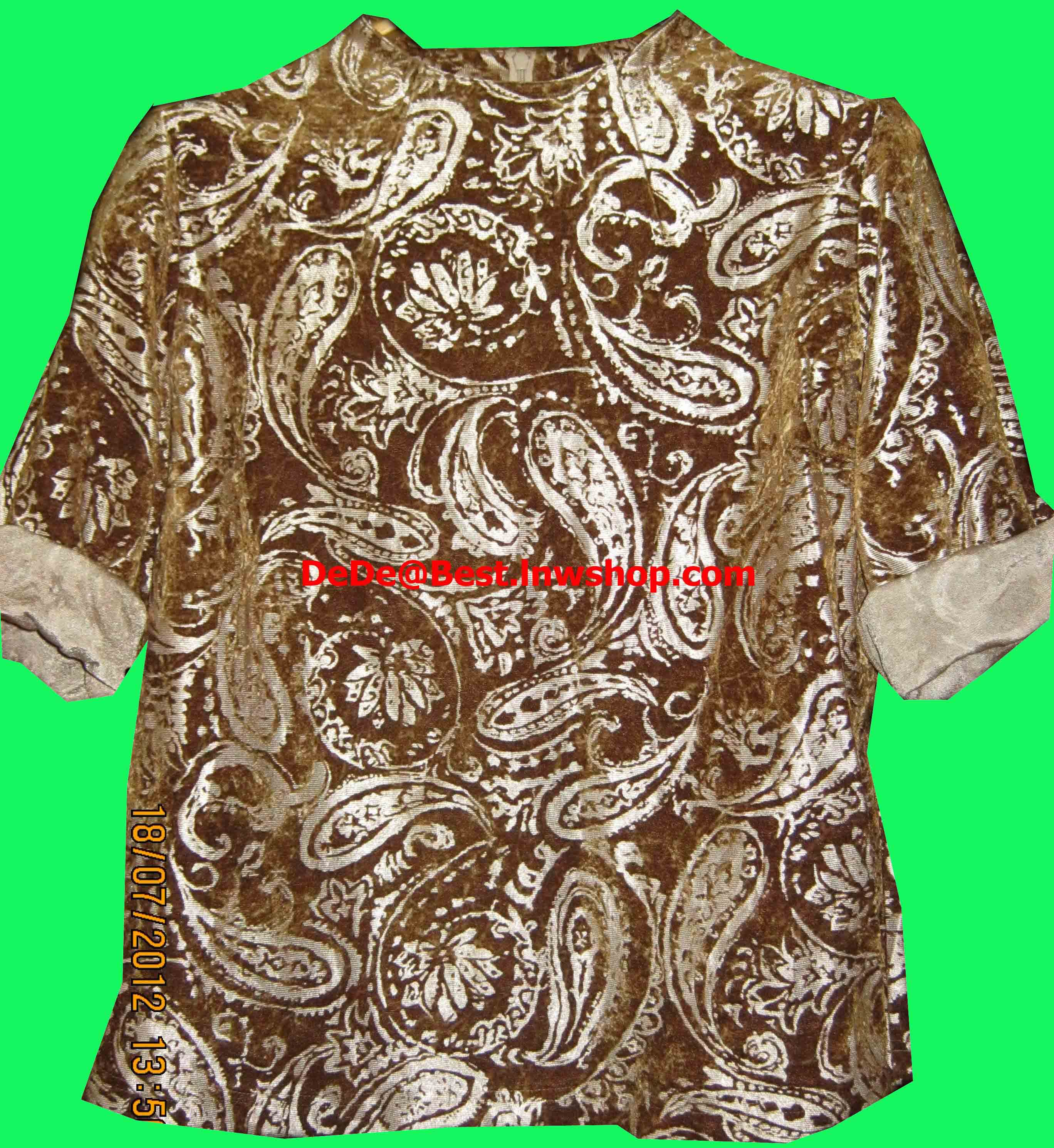 ขายแล้วค่ะ T9: Vintage top เสื้อวินเทจผ้ากำมะหยี่สีน้ำตาล ลายลูกน้ำวินเทจ❤