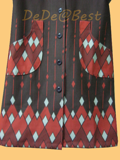 ขายแล้วค่ะ D41:Vintage dress เดรสวินเทจลายกราฟฟิค โทนน้ำตาล+ส้มแดงสีอิฐ(มีผ้าผูกเอว)❤