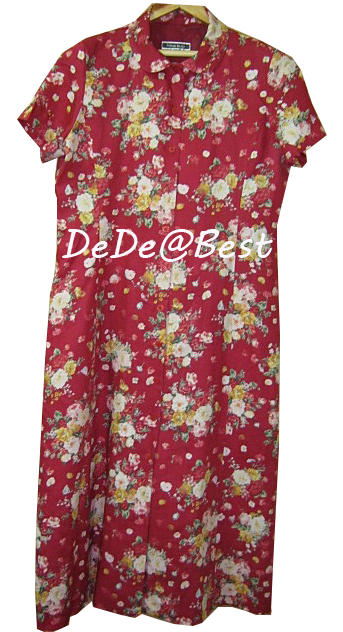 ขายแล้วค่ะ D38:Vintage dress เดรสวินเทจคอบัว สีแดงลายช่อดอกไม้❤