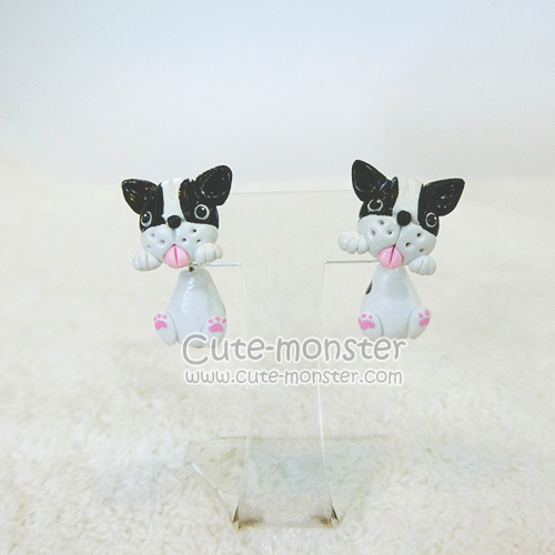 ต่างหู น้องหมา เฟรนบลูด็อก สีขาวดำ French bulldog earrings
