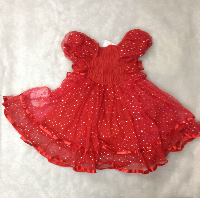 ชุดกระโปรงเด็กสีแดง ชุดตรุษจีนเด็กหญิง ชุดเดรสเด็กสีแดง สม๊อกหลัง กระโปรงบาน