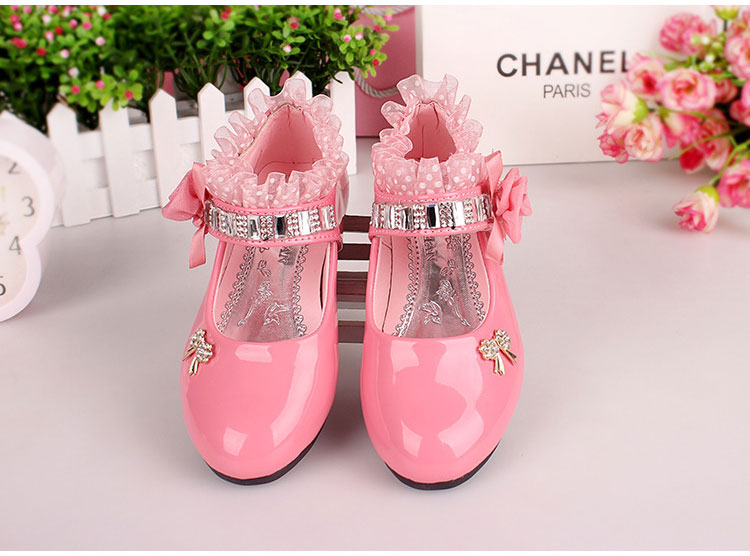 รองเท้าคัชชูเด็กหญิง หนังแก้วสีชมพู สายเพชร สวยหรู Size 21-37