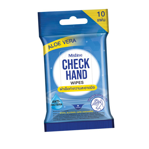 Mistine CHECK HAND WIPES ทิชชูเปียก เชค แฮนด์ ไวพ์ เช็ดทำความสะอาดฆ่าเชื้อโรคที่มือ และบริเวณที่สัมผัส พกพาง่าย ปลอดภัยต่อผิว ใช้สะดวก
