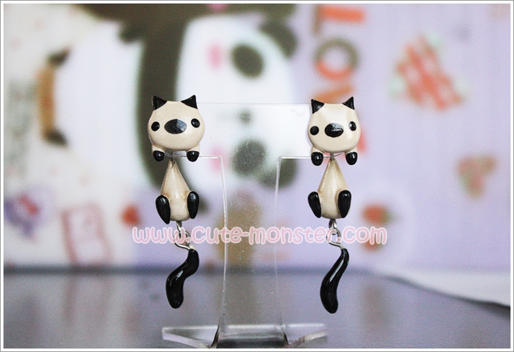 ต่างหูดินปั้น แมววิเชียรมาศ Siamese cat Earrings