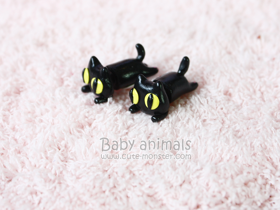 ต่างหูดินปั้นแมวดำ Baby black cat
