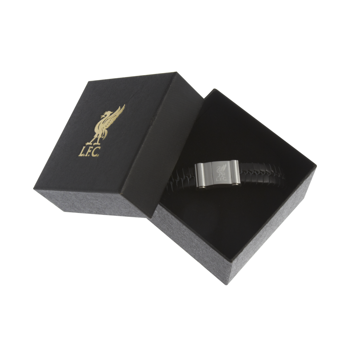 สร้อยข้อมือลิเวอร์พูล ของแท้ 100% Liverpool FC Black Leather Stainless Steel Bracelet