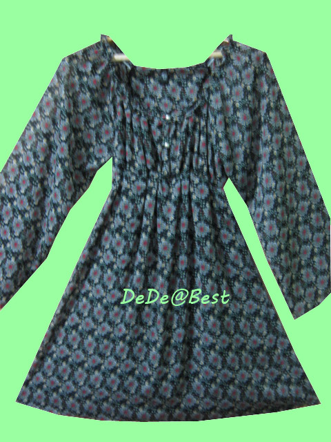 ขายแล้วค่ะ D10:2nd hand dress เดรสผ้าซีฟองลายดอกไม้เทาแดง❤