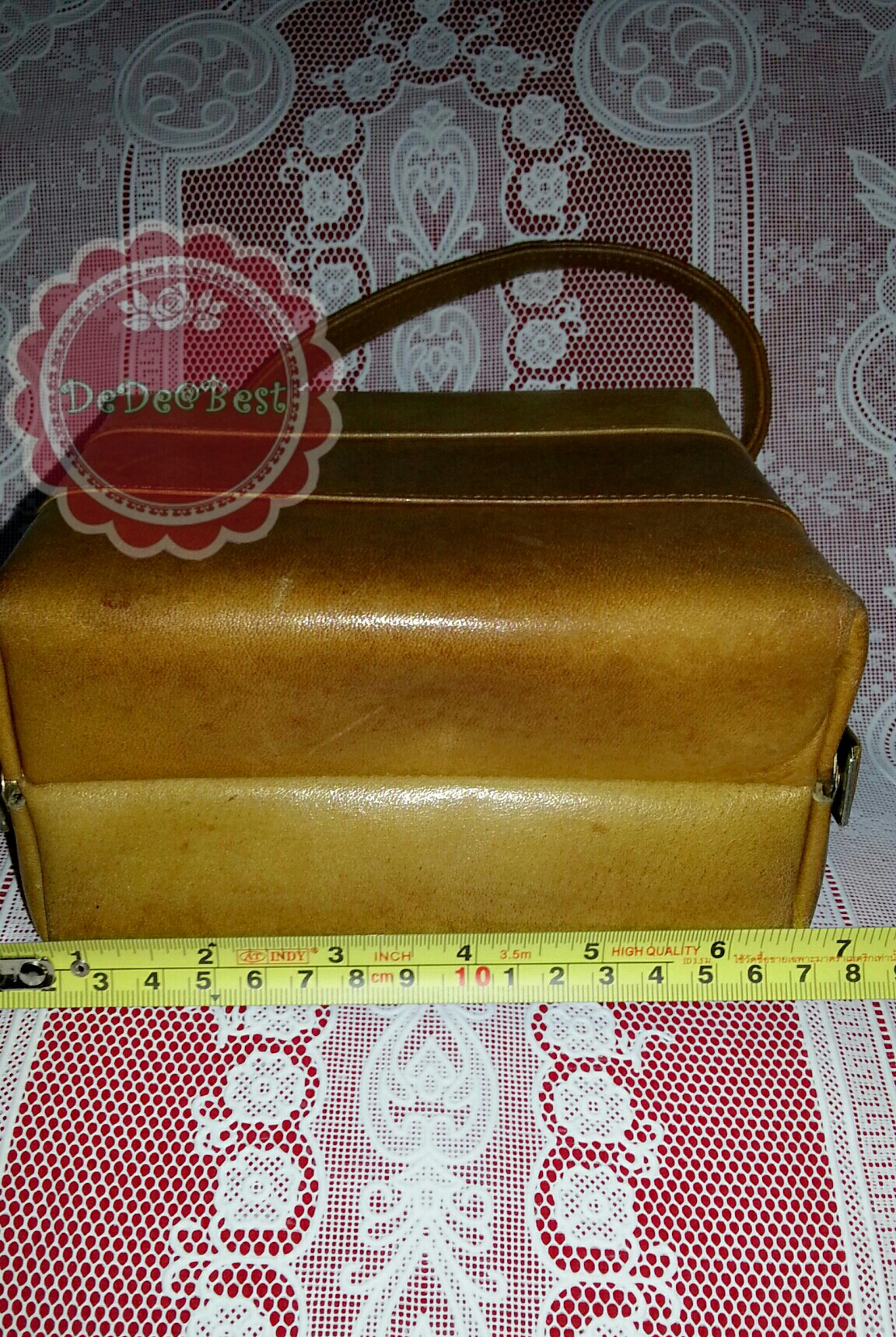 ขายแล้วค่ะ B21:Vintage leather bag กระเป๋าถือหนังแท้สีน้ำตาลทอง ทรงสี่เหลี่ยม สวยค่ะ❤