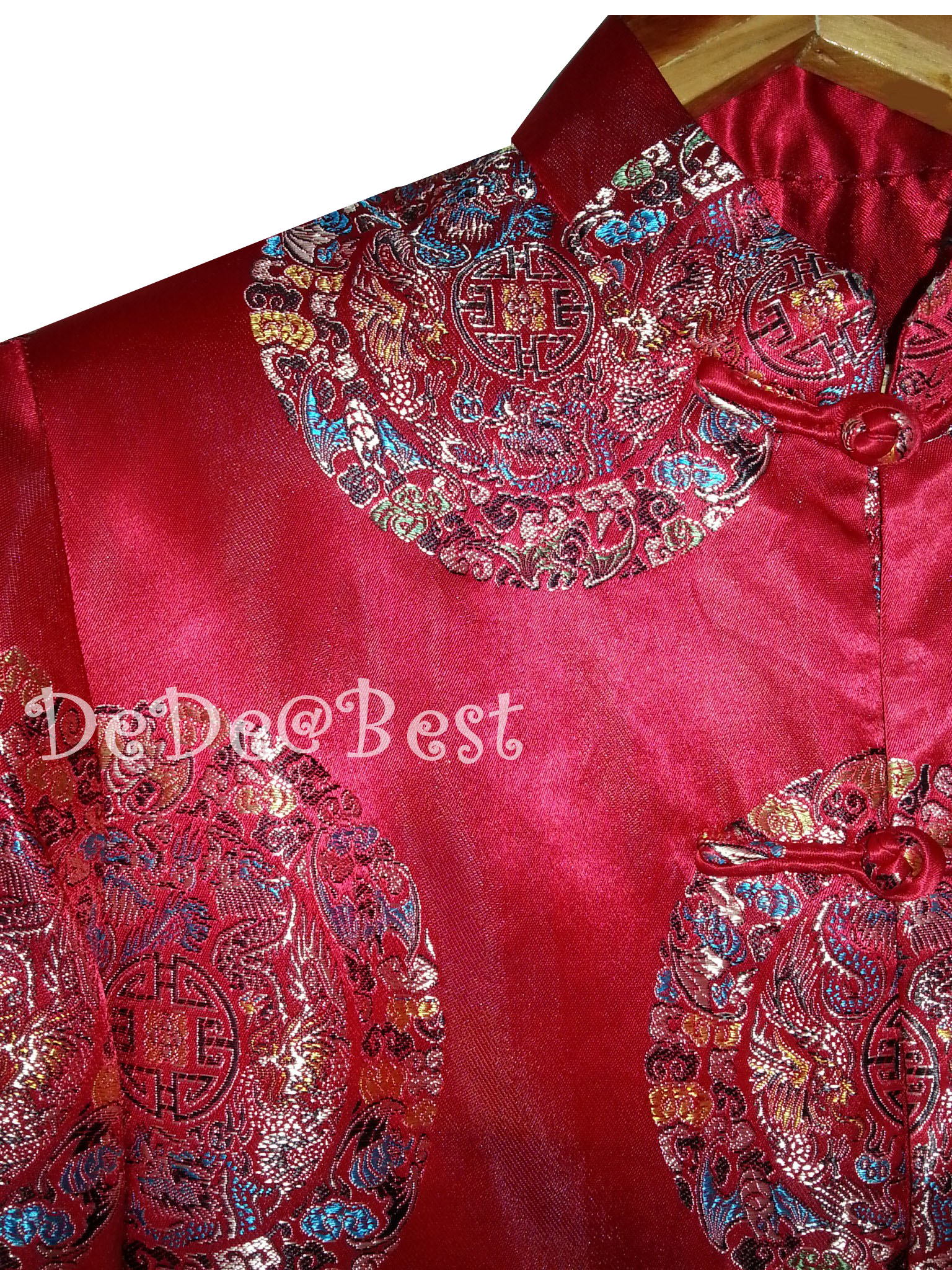 T127:Vintage top เสื้อสีแดง แขนยาว ปักลายมังกร สวยและสภาพดีมากค่ะ (ซับในทั้งตัว)