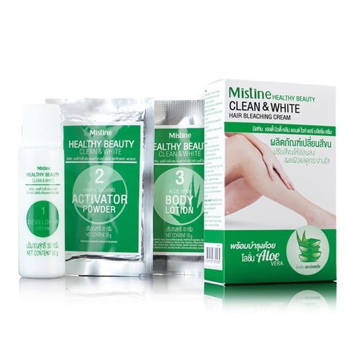 Mistine CLEAN & WHITE HAIR BLEACHING CREAM ครีมเปลี่ยนสีขนขา มิสทิน เฮลตี้ บิวตี้ คลีน แอนด์ ไวท์ แฮร์ บลีชชิ่ง ครีม ให้สีขนจางลง ไม่แสบ ไม่เจ็บ ไม่เสี่ยง เผยผิวเนียนสวย