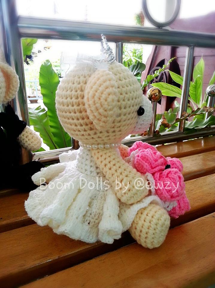 ตุ๊กตาถักคู่หมีแต่งงาน ขนาด 9-10 นิ้ว