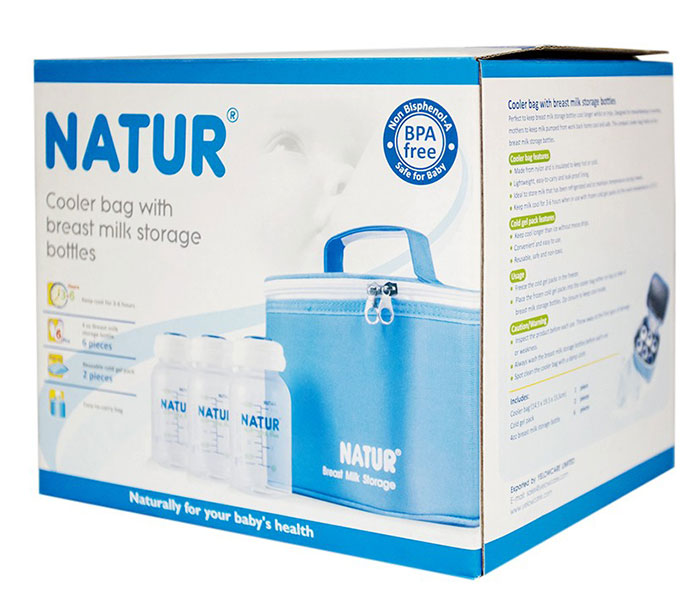 กระเป๋าเก็บความเย็น NATUR พร้อมเจลเย็น+ขวดเก็บน้ำนม 6 ขวด BPA-Free