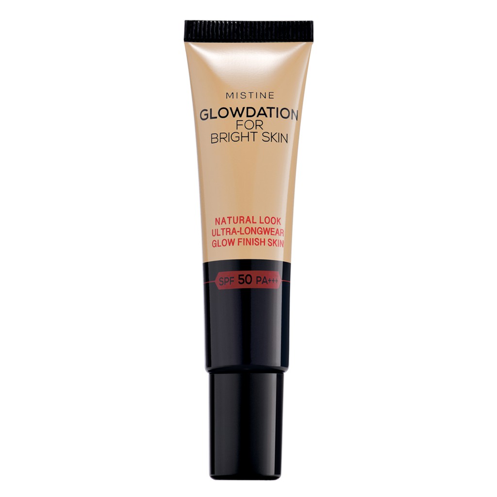 Mistine GLOWDATION for BRIGHT SKIN รองพื้นเนื้อสีขาว เปลี่ยนเป็นสีเนื้อเมื่อเกลี่ยบนผิว ให้ผิวดูโกลว์ ฉ่ำวาว ปกปิดแนบเนียนเป็นธรรมชาติ