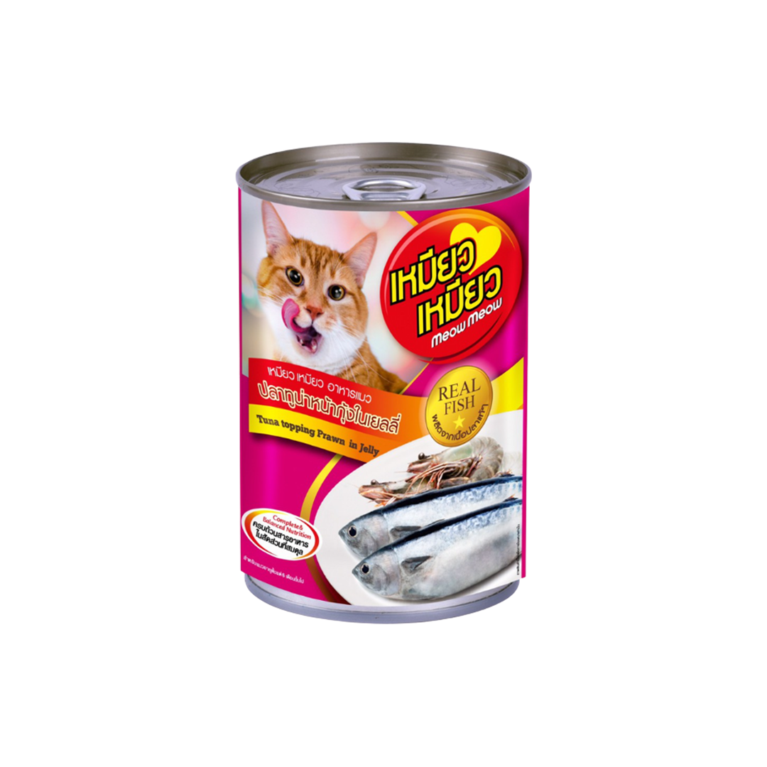 เพาซ์กระป๋อง เหมียวๆ รส ปลาทูน่าหน้ากุ้งในเยลลี 400g.