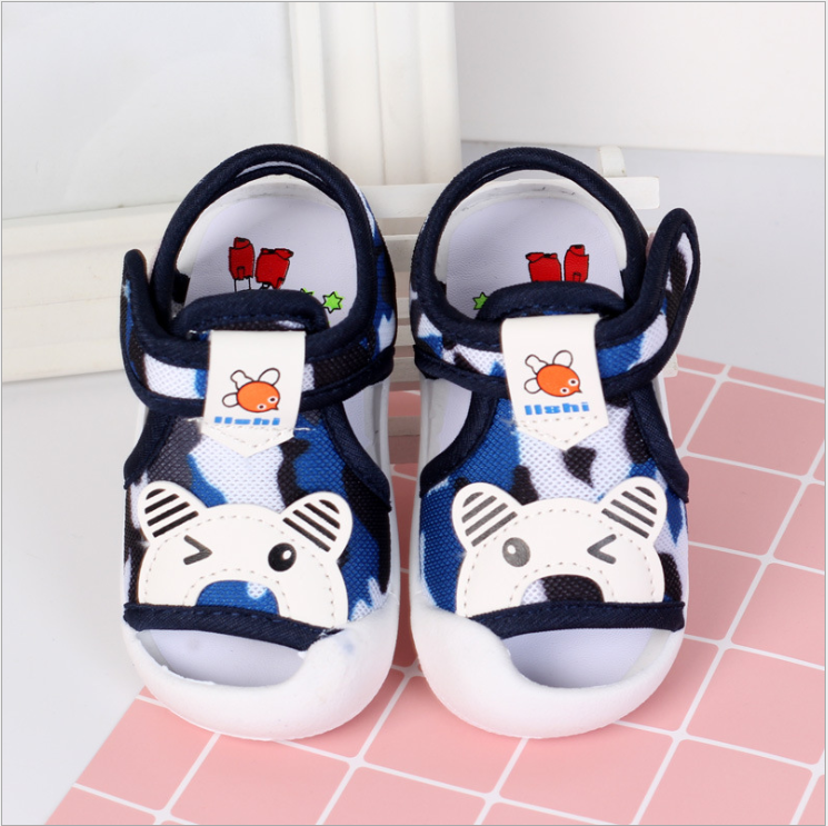 รองเท้ารัดส้น เปิดหน้าระบายอากาศ ลายหมีสีน้ำเงิน Size 17-22