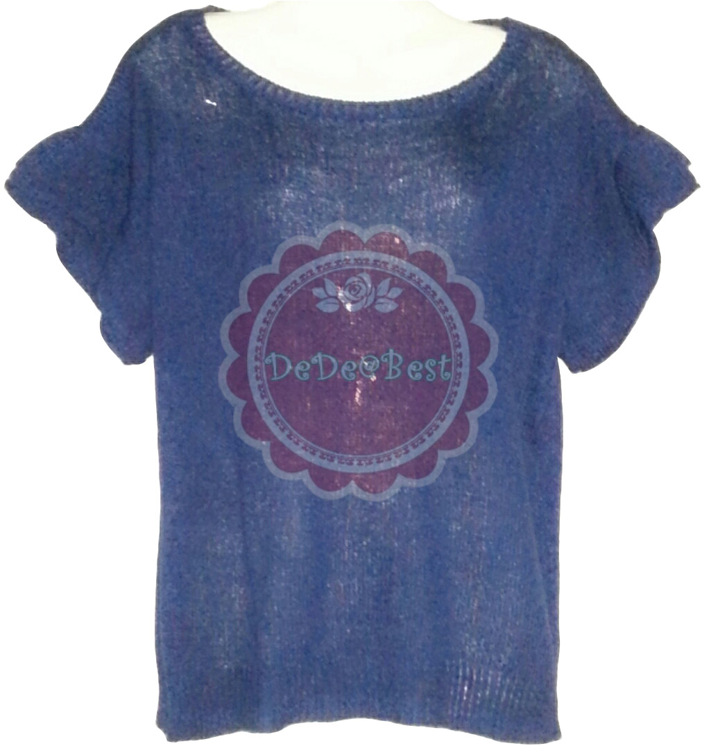 ขายแล้วค่ะ T94:2nd hand top เสื้อถักสีน้ำเงิน เพิ่มลูกเล่นที่ปลายแขนเสื้อ❤
