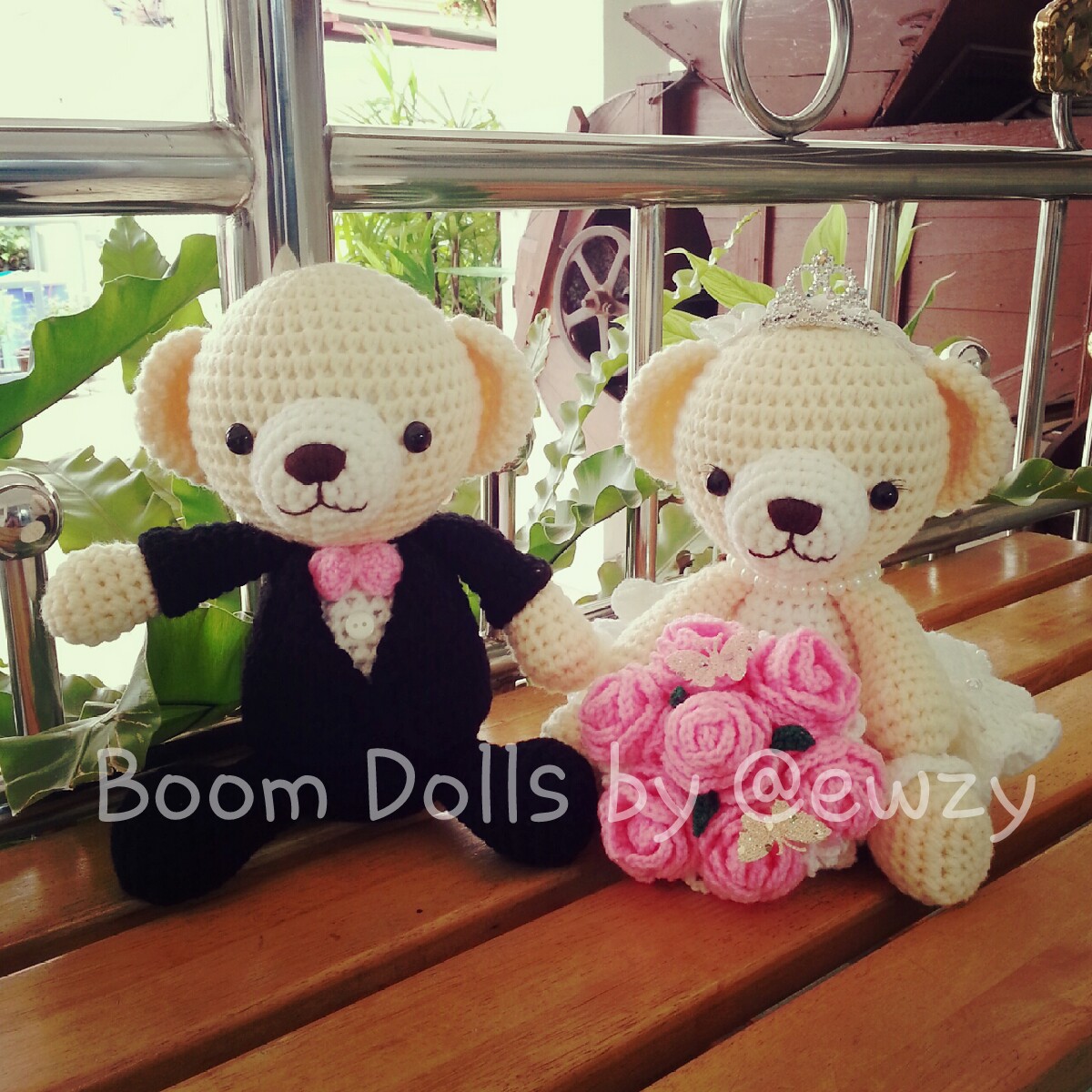 ตุ๊กตาถักคู่หมีแต่งงาน ขนาด 9-10 นิ้ว