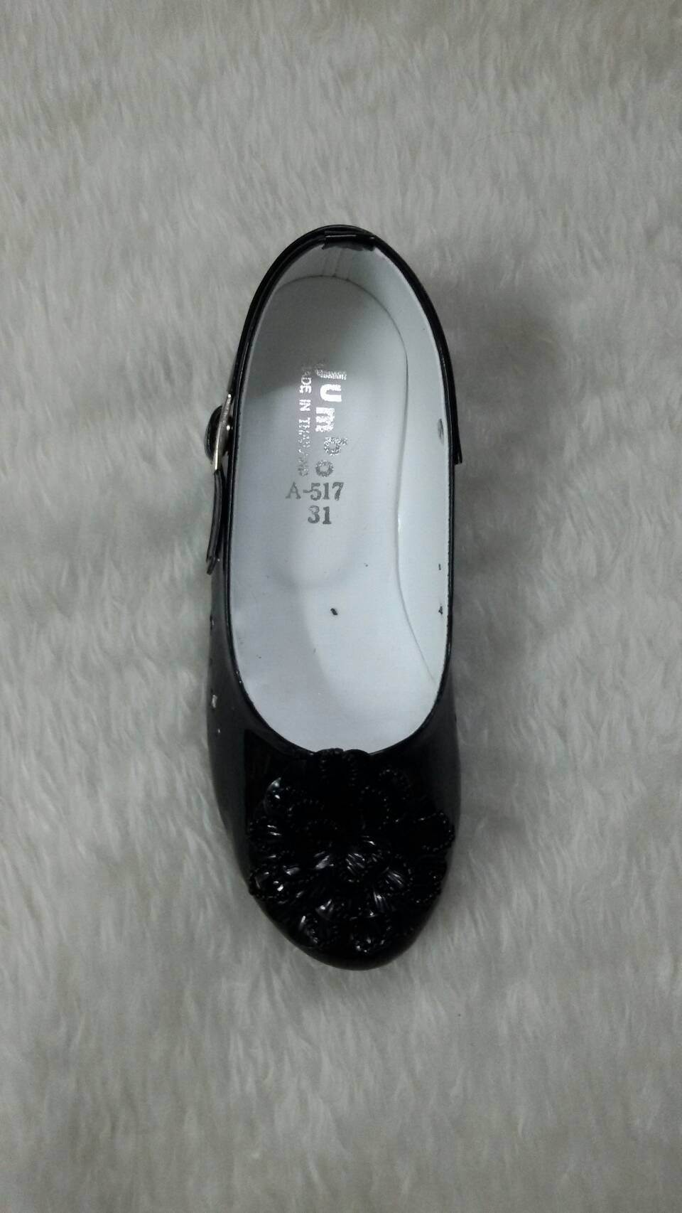 รองเท้าคัทชูออกงานเด็กหญิง หนังแก้วสีดำ Size 25 ถึง 36 หมุนเก็บสายรัดข้อเท้าได้