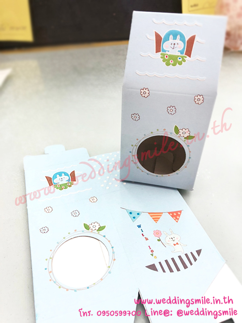 กล่องกระดาษใส่แก้วเป็ก ทรงบ้าน ชมพู-ฟ้า ลายการ์ตูน ขนาดเล็ก เริ่มต้นใบละ 5.-