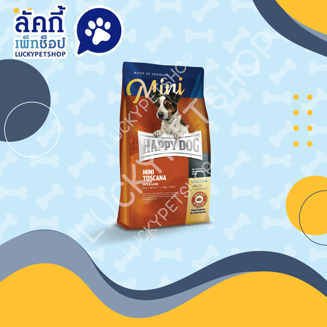 HAPPY DOG Mini Toscana อาหารสุนัขโตพันธุ์เล็ก ทำหมัน ควบคุมน้ำหนัก 300g.