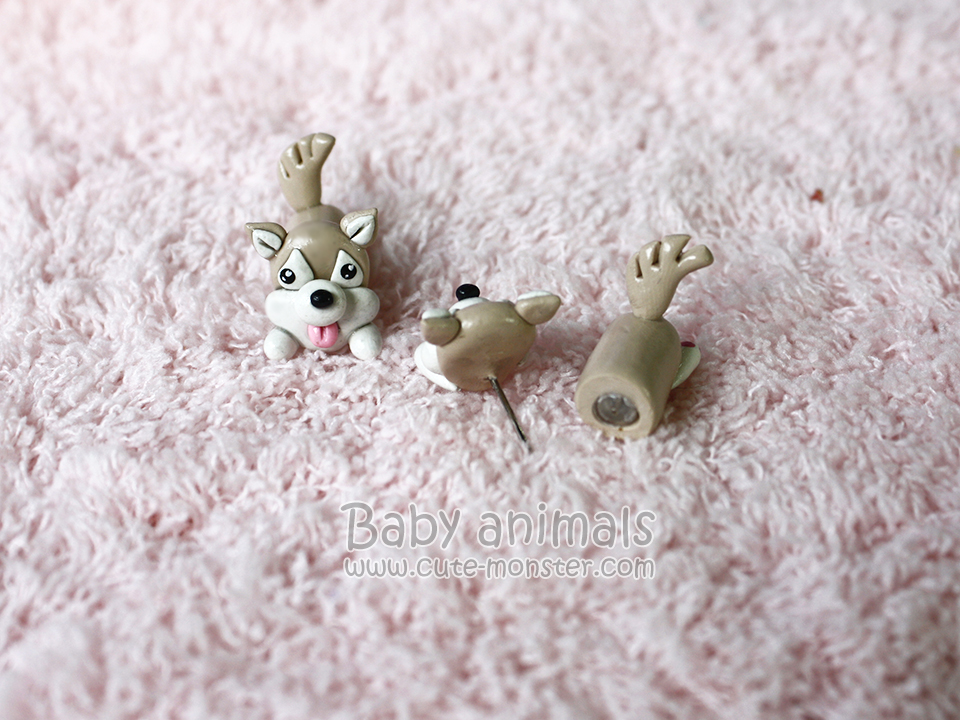 ต่างหูดินปั้น Baby siberian husky (brown)