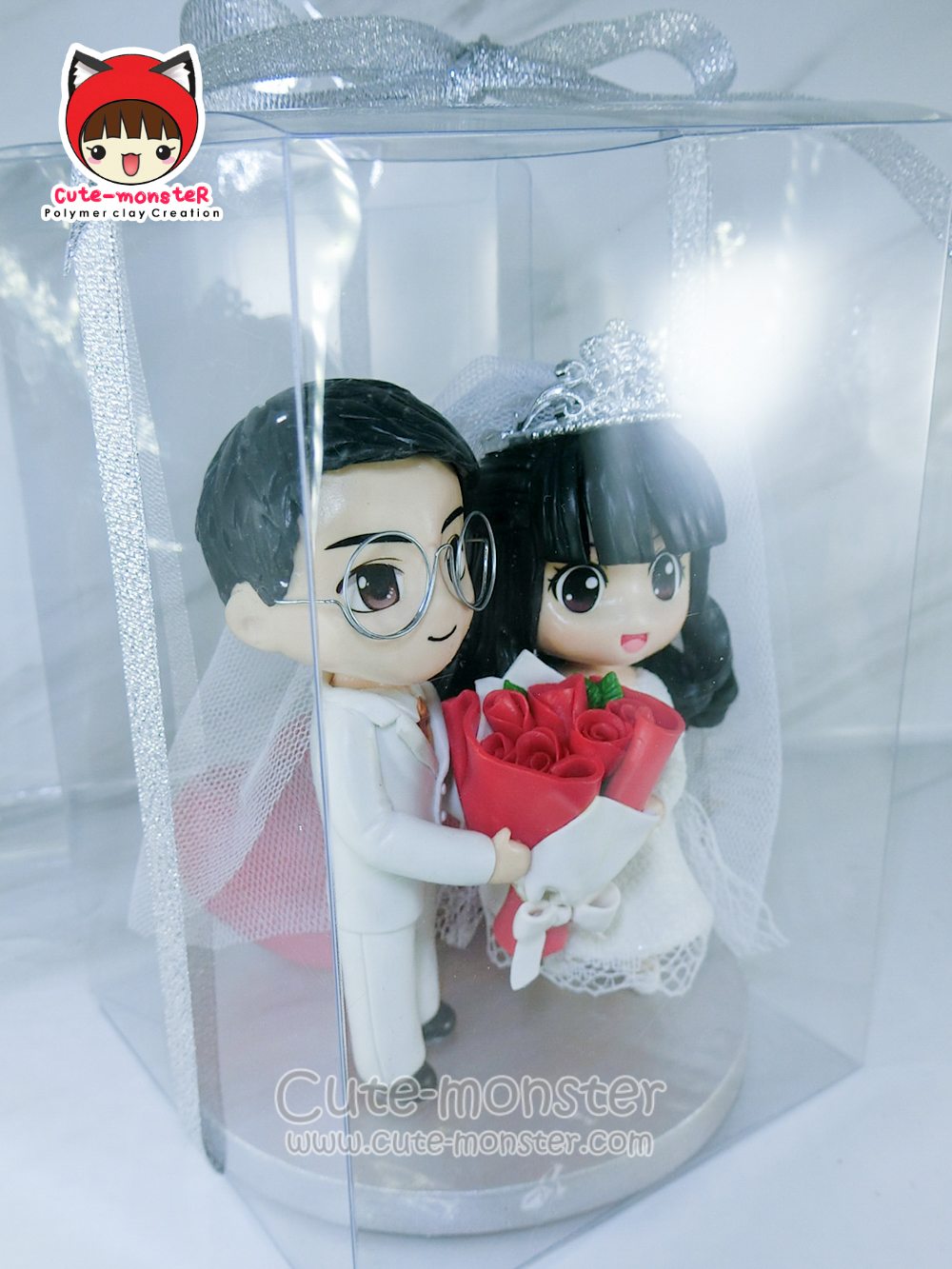 ตุ๊กตาแต่งเค้ก โมเดลแต่งเค้ก สูง4" ชุดแต่งงาน