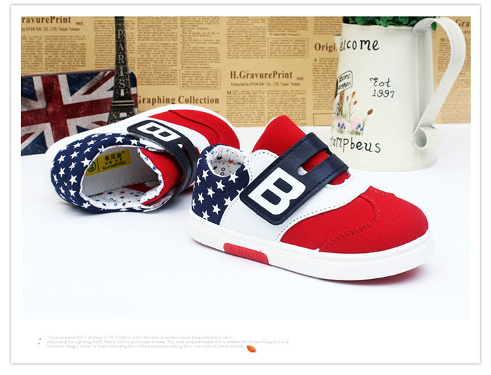 รองเท้ากีฬาผ้าใบคัชชูเด็ก รองเท้าผ้าใบเด็กผู้ชาย ลายดาวธงอเมริกา สีแดงขาวกรม Size 21-32