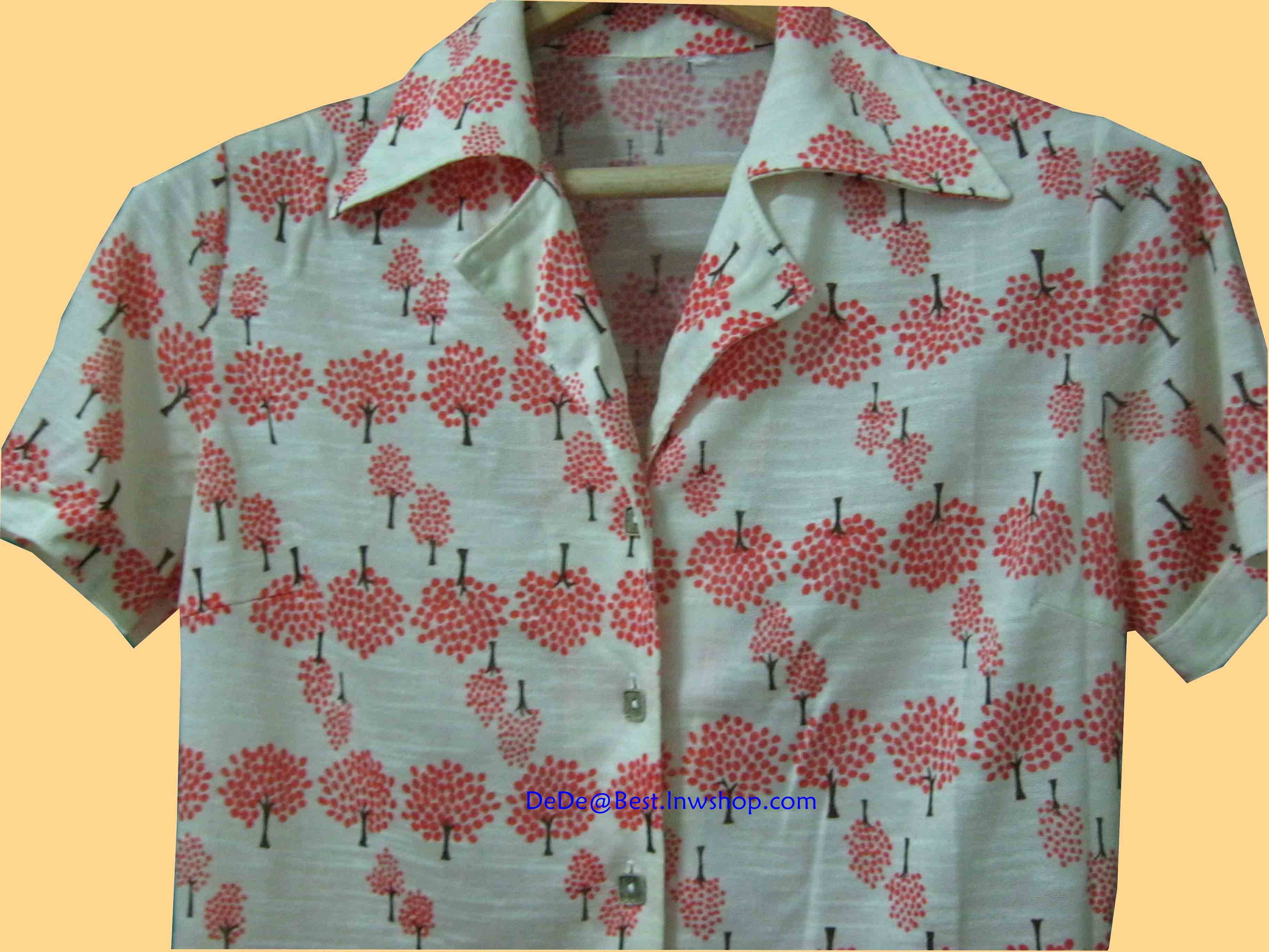 ขายแล้วค่ะ T7:Vintage top เสื้อเชิ้ตวินเทจลายต้นไม้เล็กๆ สีส้ม❤