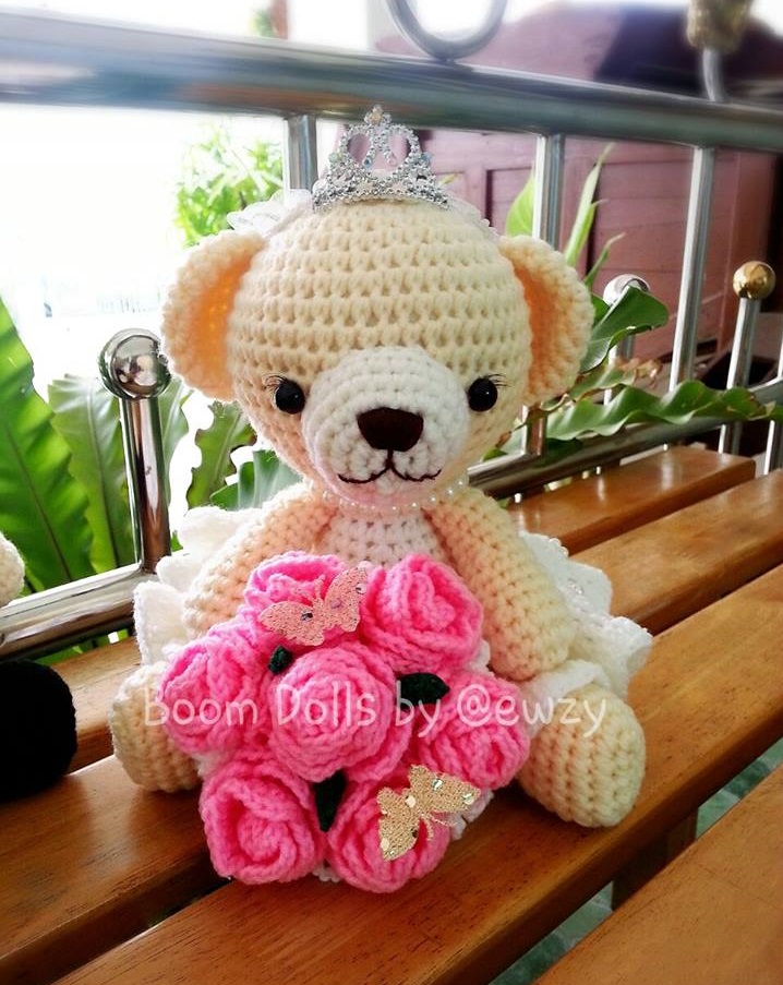 ตุ๊กตาถักคู่หมีแต่งงาน ขนาด 9-10 นิ้ว
