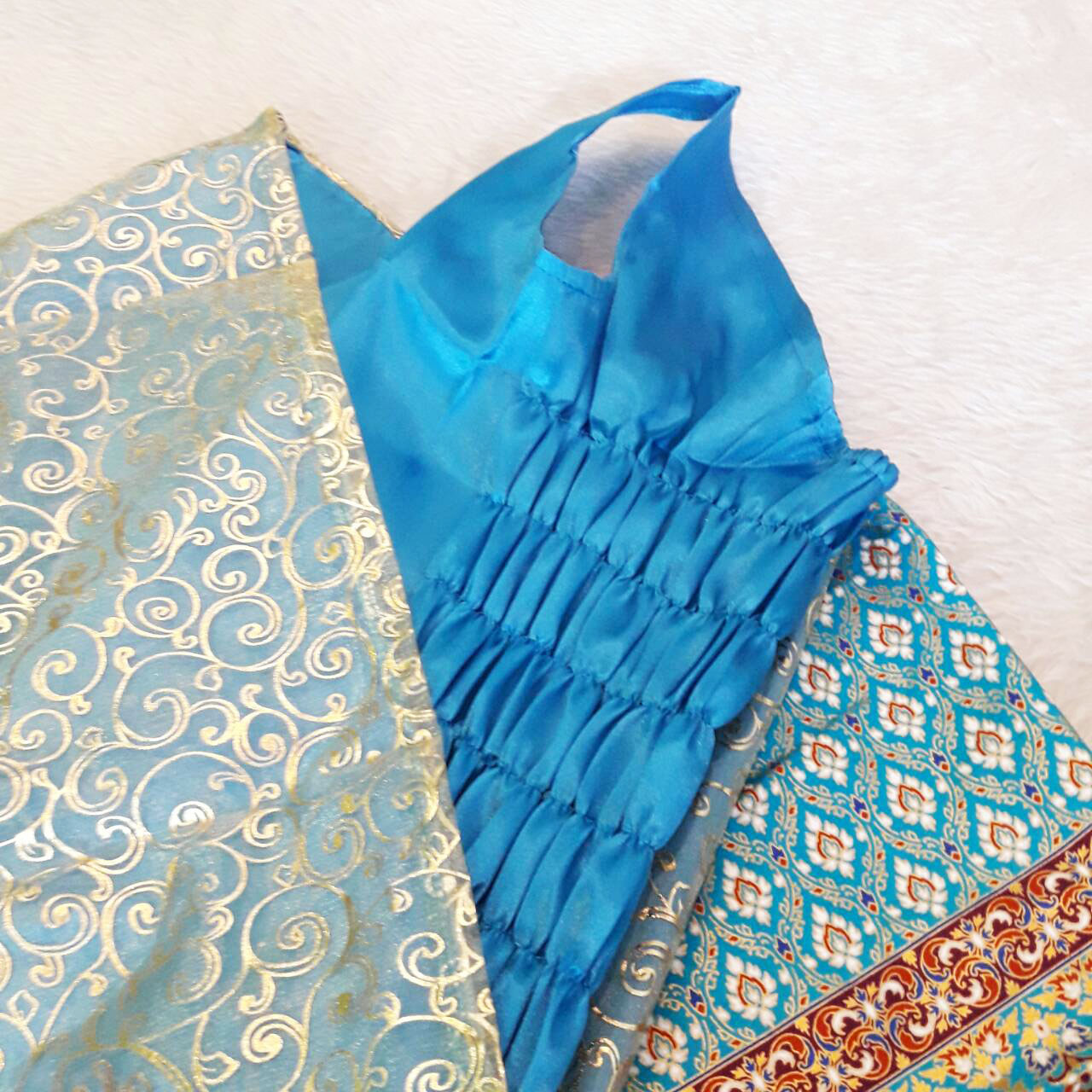 ชุดไทย สไบเด็กหญิง ผ้ามัน กางเกงโจงกระเบน Size 2- Size L