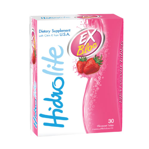 ไฮโดรไลท์ เอ็กซ์ บล็อค กลิ่นสตอเบอร์รี่ (Hidrolite Ex Bloc strawberry) ผลิตภัณฑ์เสริมอาหารลดน้ำหนักแบบเม็ดฟู่ จากอเมริกา มี อ.ย.ไทย สินค้าดังจากเคเบิ้ลทีวี