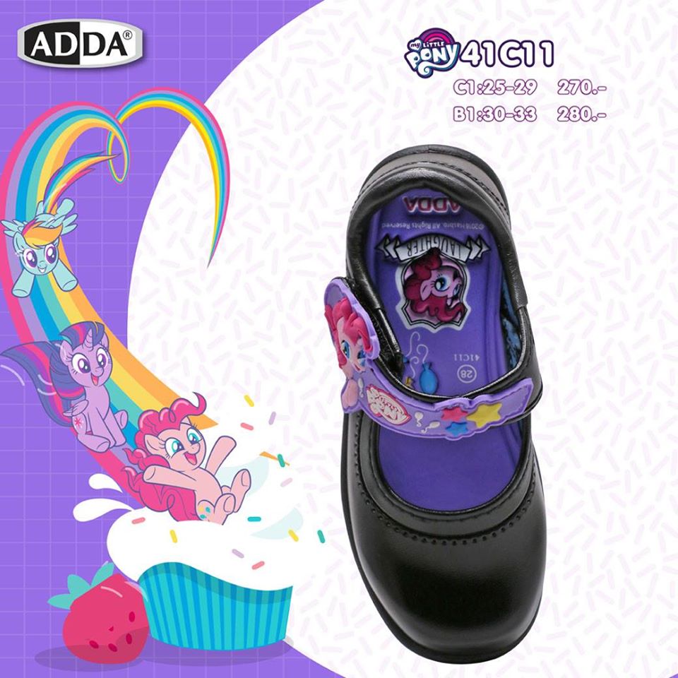 รองเท้านักเรียน สีดำ ADDA ลาย Pony