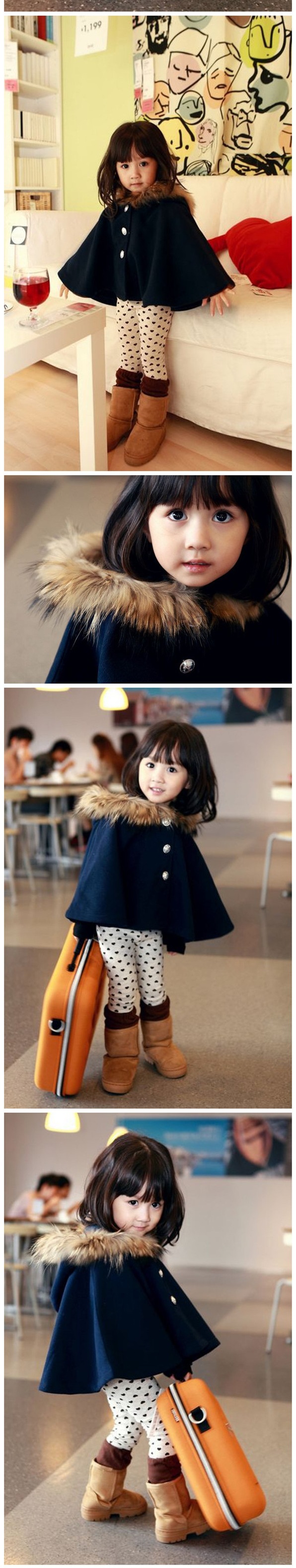 เสื้อคลุมเด็กสไตล์อังกฤษ หมวกฮูดแต่งขนเฟอร์หรูหรา (ใส่เป็นคู่แม่ลูกได้)