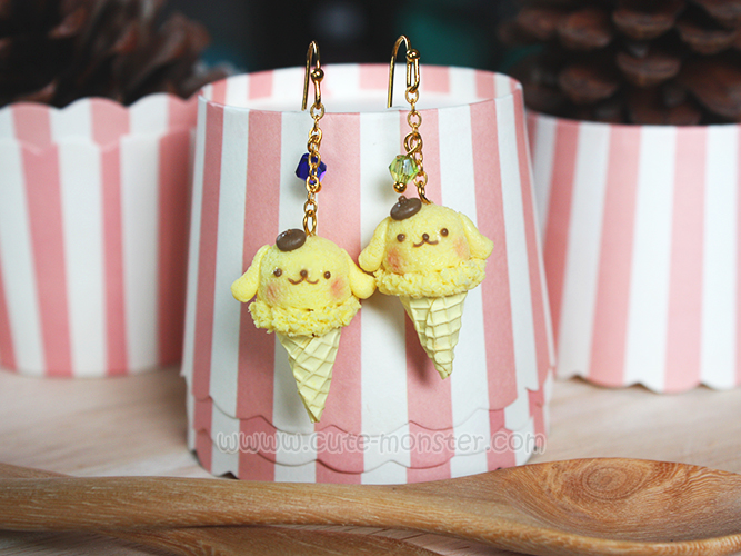 ต่างหูดินปั้น Pom Pom Purin Ice-cream
