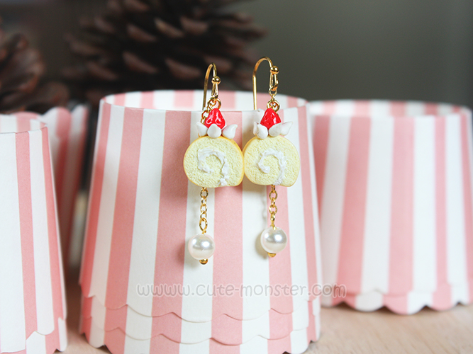 ต่างหูดินปั้นเค้กโรล Cake Roll Earrings
