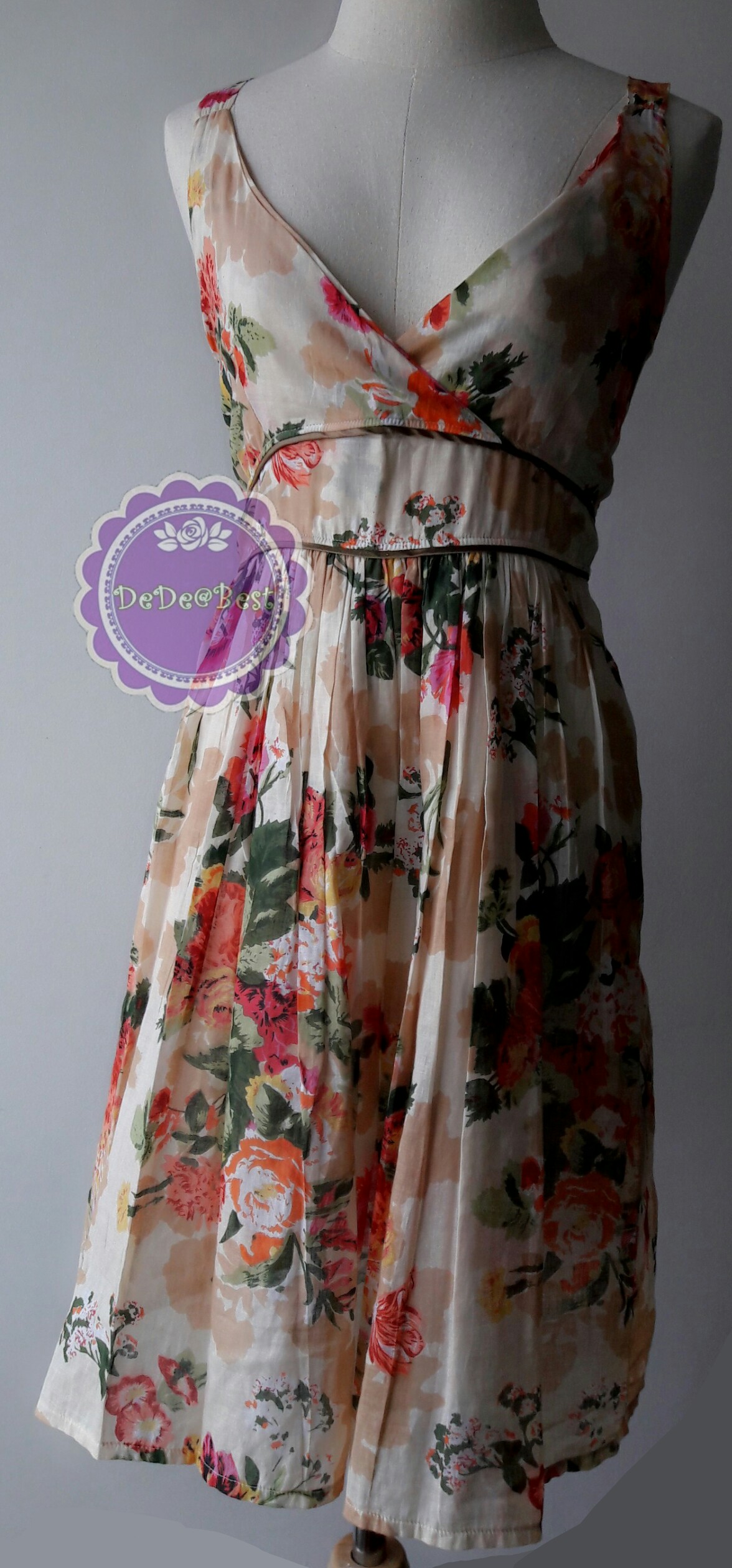D58:2nd hand dress เดรส ลายดอกไม้ ผูกโบว์ด้านหลัง