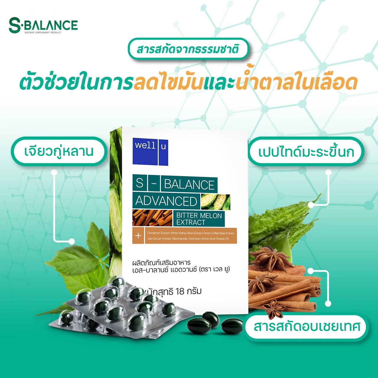 S-Balance Advanced สารสกัดเปปไทด์จากมะระขี้นก ช่วยควบคุมระดับน้ำตาลในเลือด