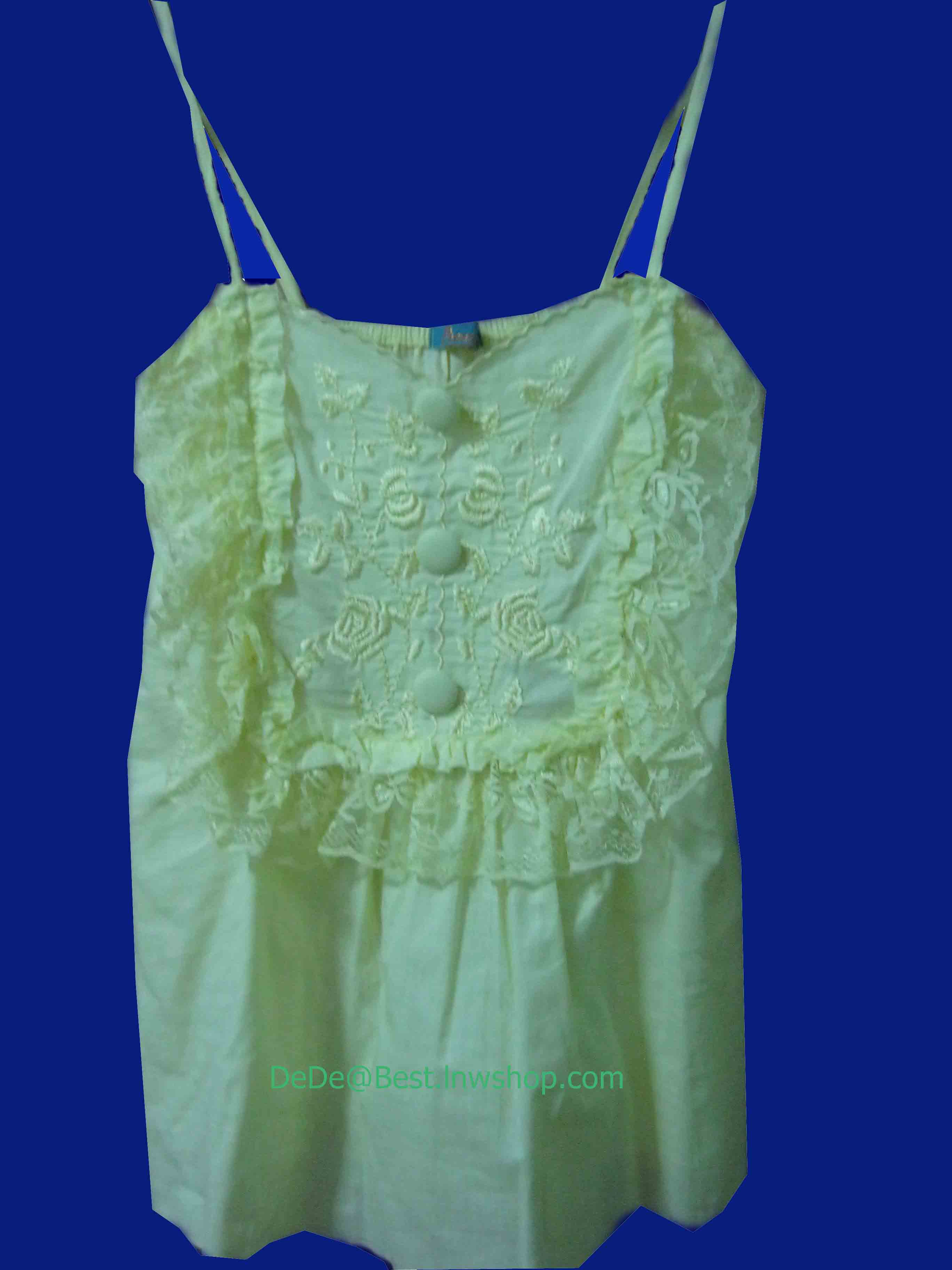 ขายแล้วค่ะ T6:2nd hand top เสื้อสายเดี่ยวสีเหลือง ปักลายดอกไม้❤