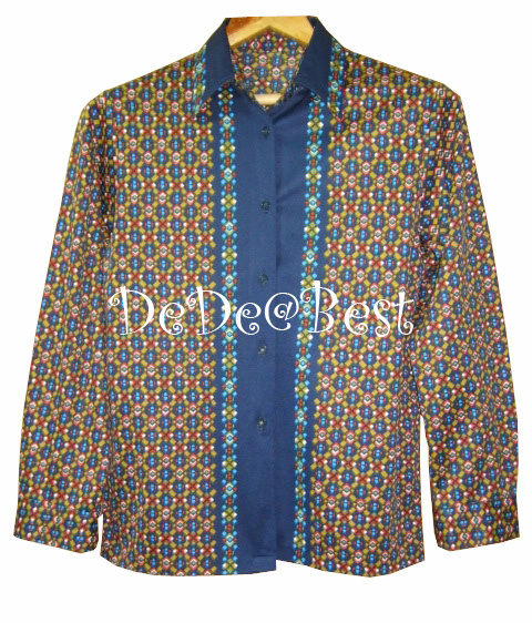 ขายแล้วค่ะ T53:Vintage top เสื้อวินเทจปกเชิ้ตแขนยาวผ้าสีสวย❤