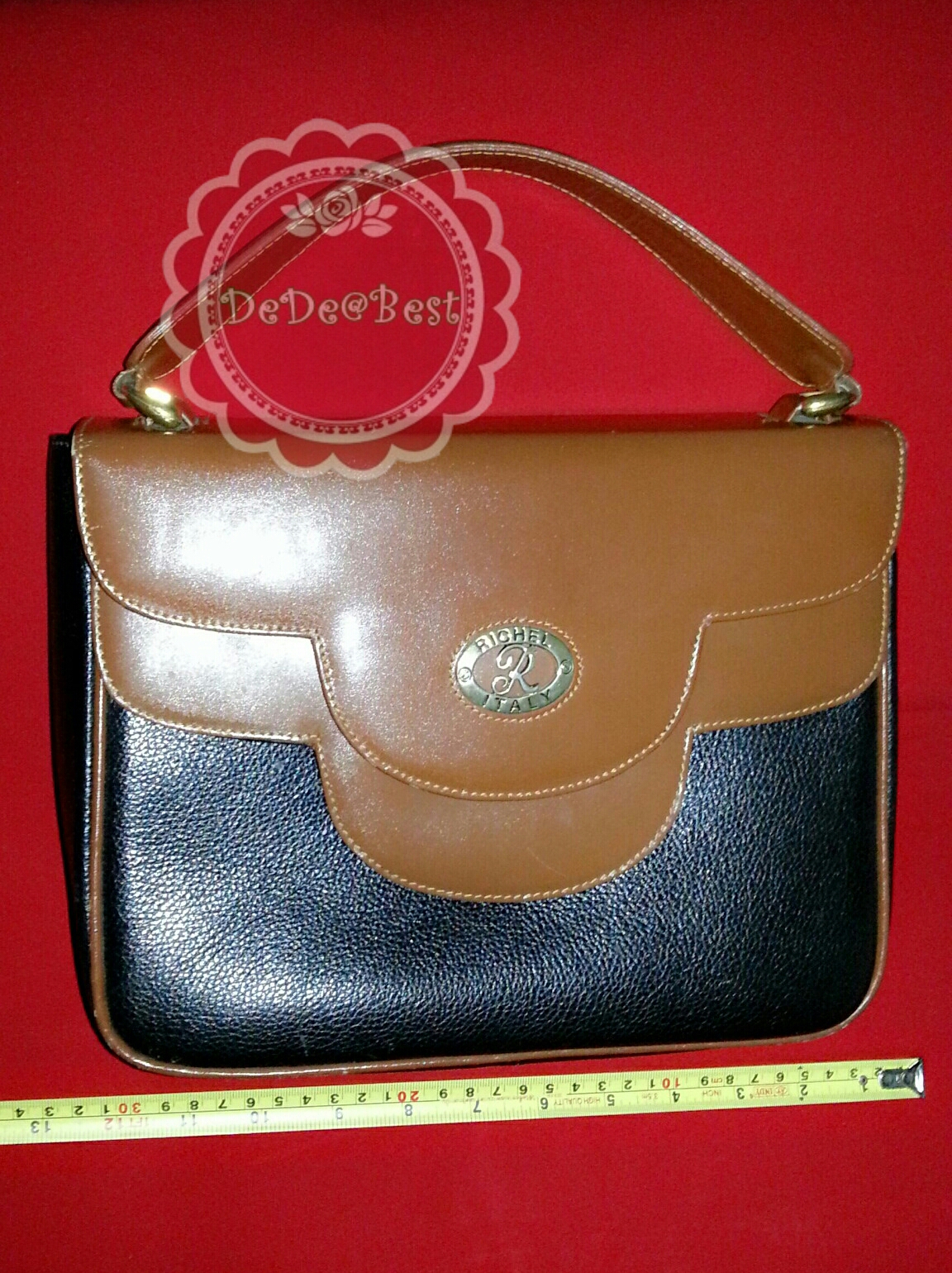 B22:Vintage leather bag กระเป๋าถือหนังแท้ทรงสี่เหลี่ยมสีน้ำตาลและดำ วินเทจแฟชั่น
