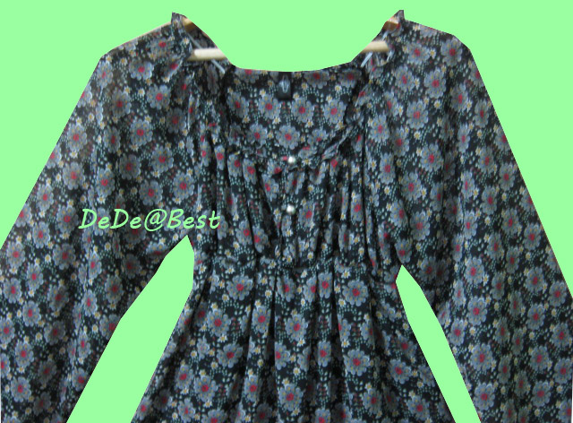 ขายแล้วค่ะ D10:2nd hand dress เดรสผ้าซีฟองลายดอกไม้เทาแดง❤