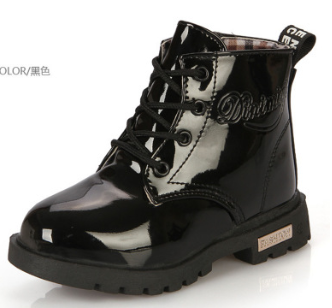 รองเท้าหนังเเก้วสีดำ รองเท้าบู๊ทหนังแก้ว สำหรับเด็ก