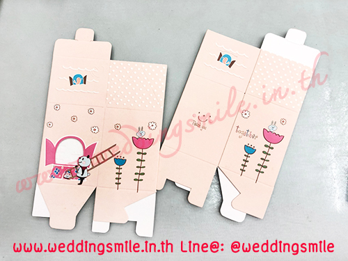 กล่องกระดาษใส่แก้วเป็ก ทรงบ้าน ชมพู-ฟ้า ลายการ์ตูน ขนาดเล็ก เริ่มต้นใบละ 5.-